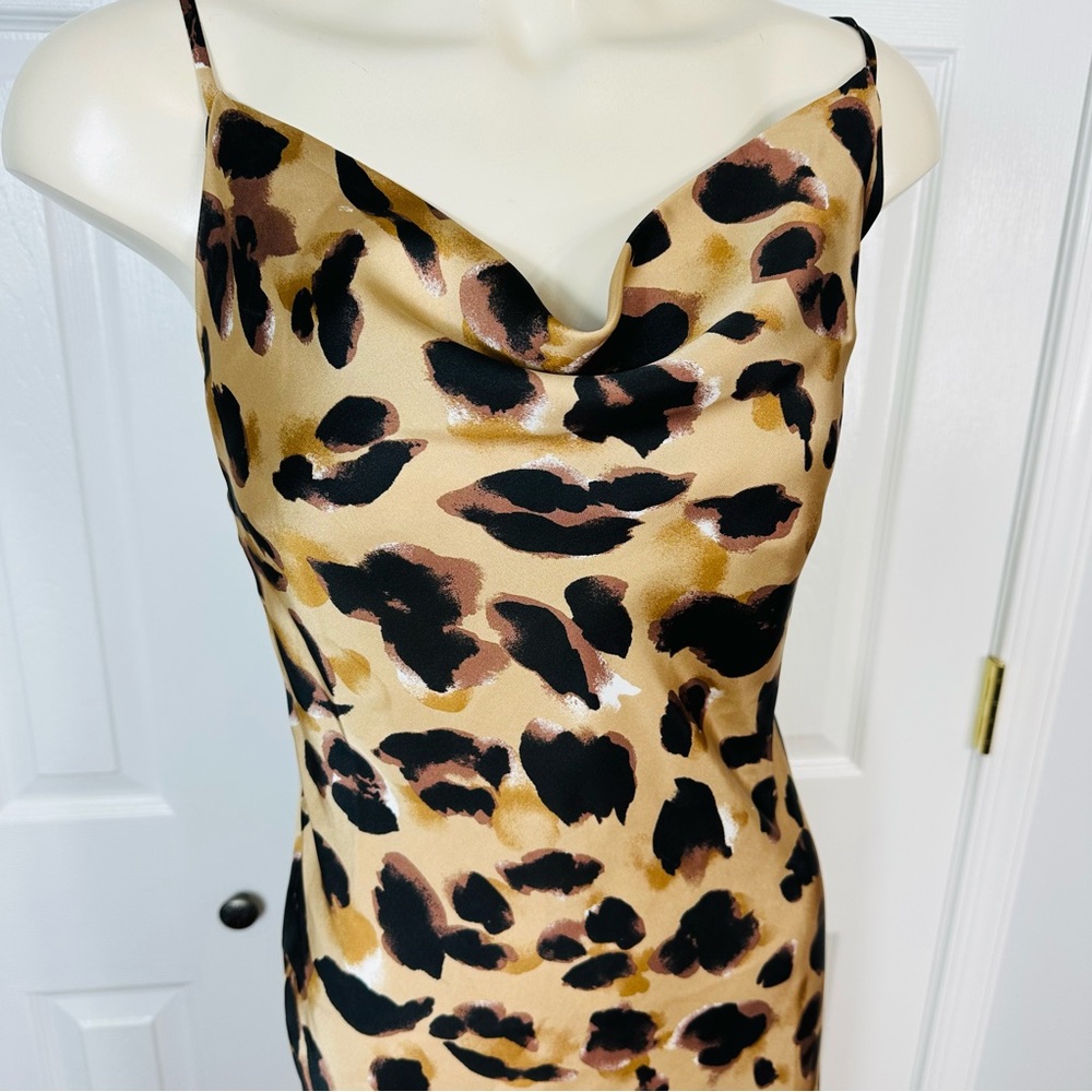 FOREVER 21 ANIMAL PRINT dress PARTY DRESS slip dress flouncy tan black dress S - Picture 2 of 9